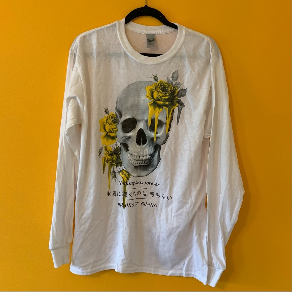 Rue 21 Long Sleeve White Skull “Nothing Lasts Forever” Shirt